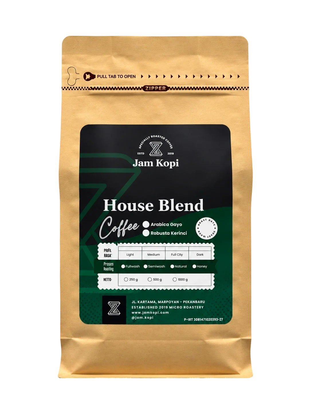 Kemasan biji kopi House Blend Gayo - Kerinci