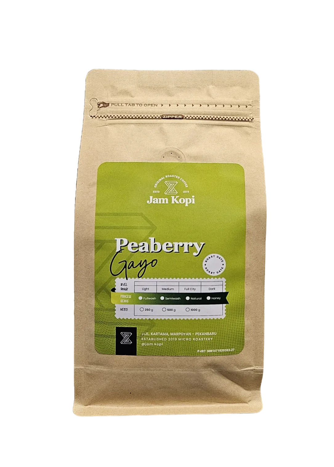 Kemasan biji kopi Peaberry Gayo
